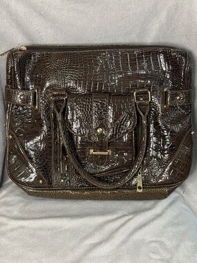 Segolene Classic Croc-Embossed Brown Tote Bag
